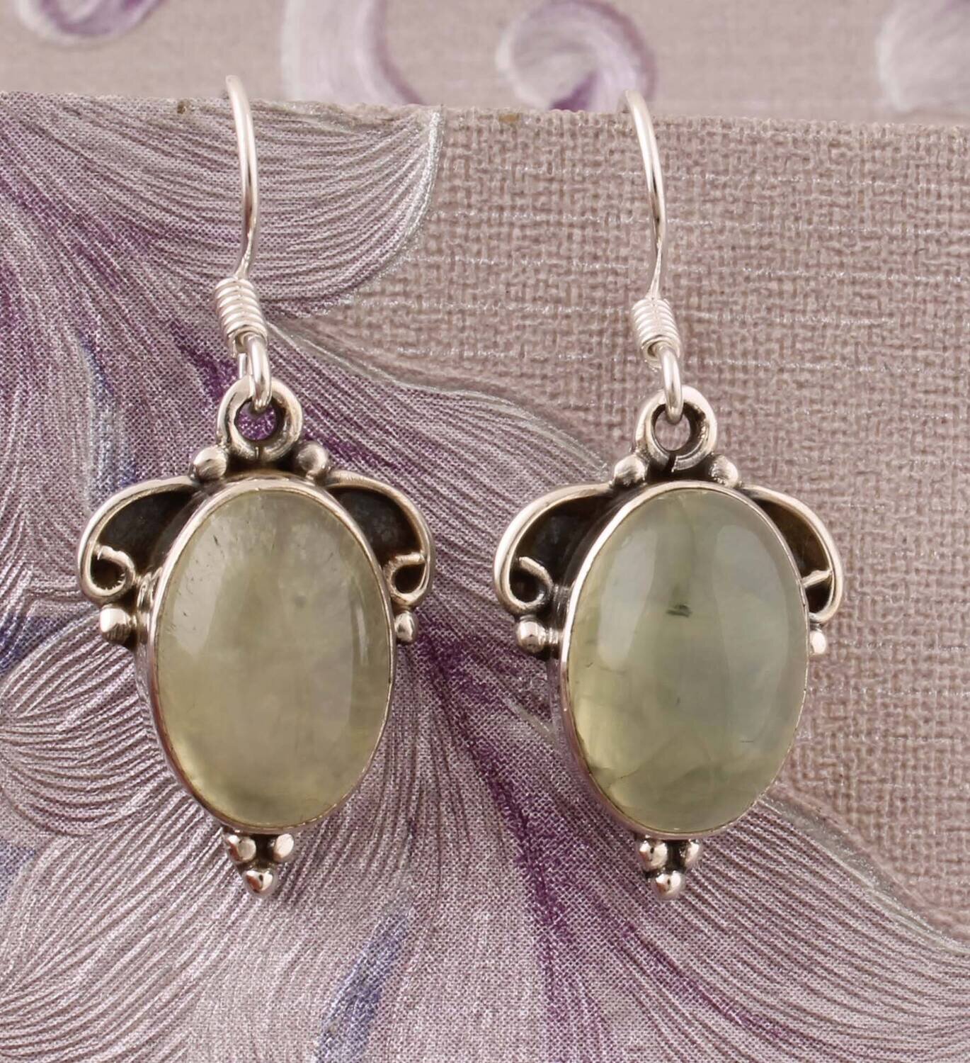 Natural Prehnite Top Quality Gemstone Earring,925-Sterling Silver Earring,Wedding Earring,Antique Silver Earring,Anniversary Gift Earring