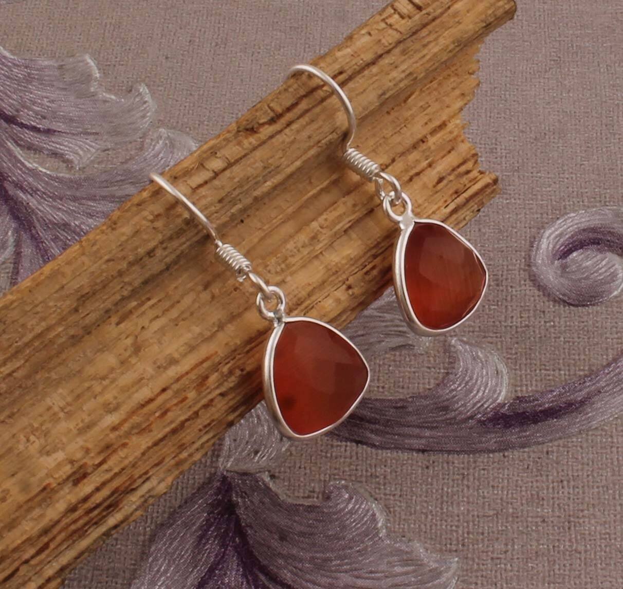 Top Quality Red Onyx Cut Opaque Stone Earring 925-Sterling Silver Earring,Antique Silver Earring,Wedding Earring Gift  EarringCyber2021