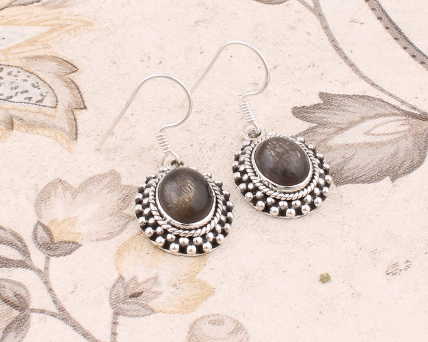 Natural Amazing Black MOON STONE AAA+Quality Gemstone Earring Cabochon Stone Boho Earring 925-Sterling Solid Silver Earring Handmade