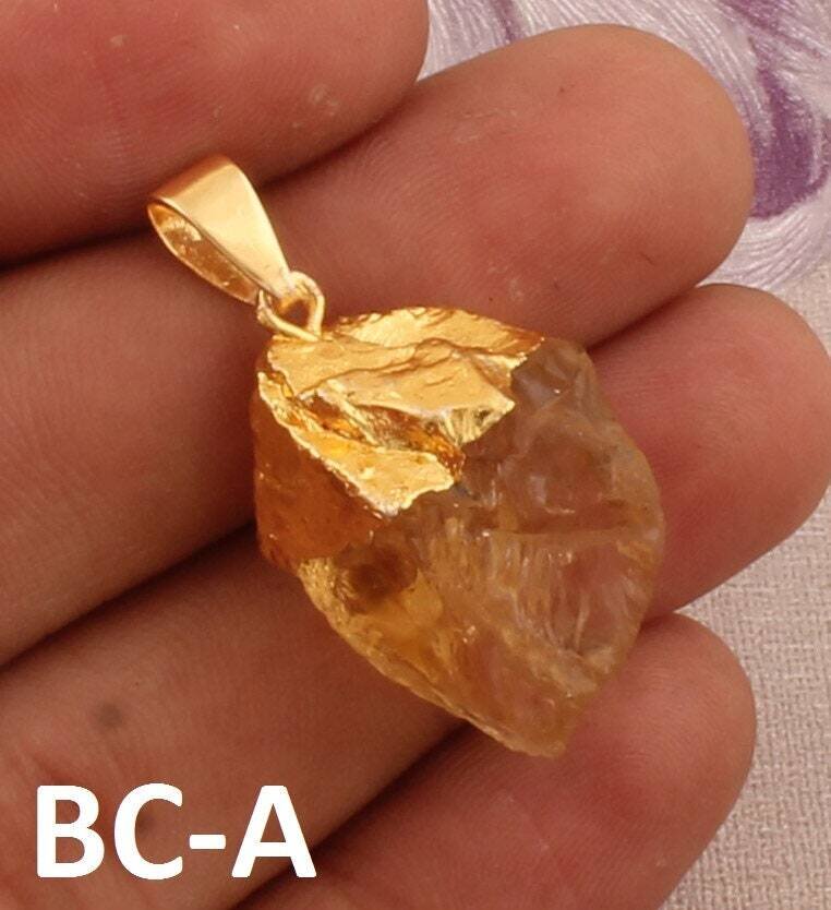 Christmas !! Citrine Rough Pendant - Yellow Brass Pendant - Citrine Raw Pendant - Handcrafted Pendant - Citrine Rough Brass Pendant For Mom