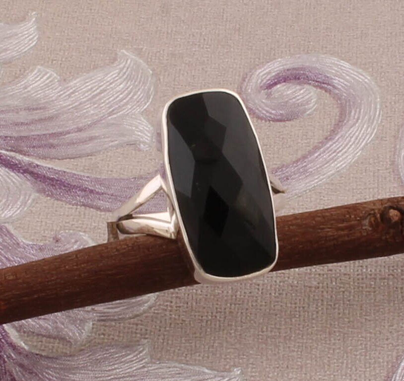 Natural Black Onyx Top Quality Gemstone Ring,Cut,Bralite Cushion Shape Stone Ring 925-Sterling Silver Ring,Middle Finger Ring,Long Ring