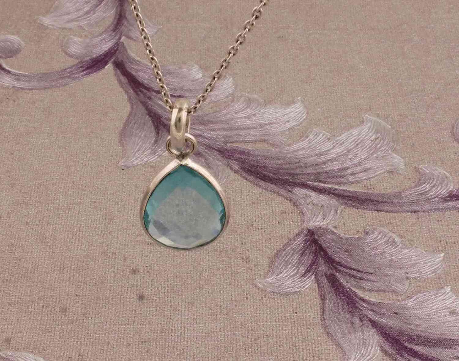 Amazing Blue Topaz AAA+Quality Gemstone Necklace, Transparent Pear Stone, 925-Sterling Silver Necklace,November Birth Necklace Gift For Her!