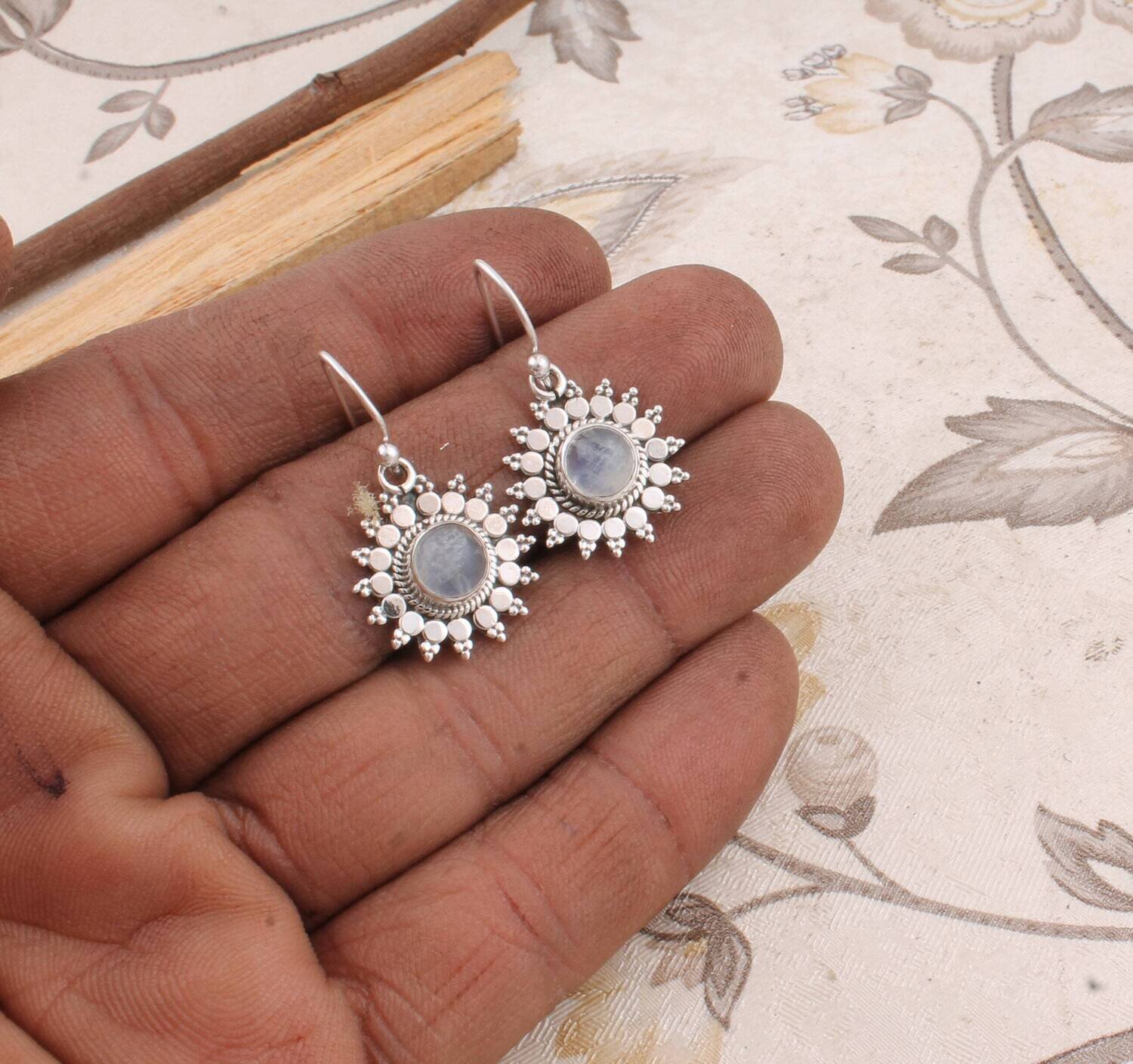 Amazing Rainbow Moon AAA+Quality Gemstone Earring Cabochon Stone Boho Earring 925-Sterling Solid Silver Earring HandmadeCyber2021Birthstone