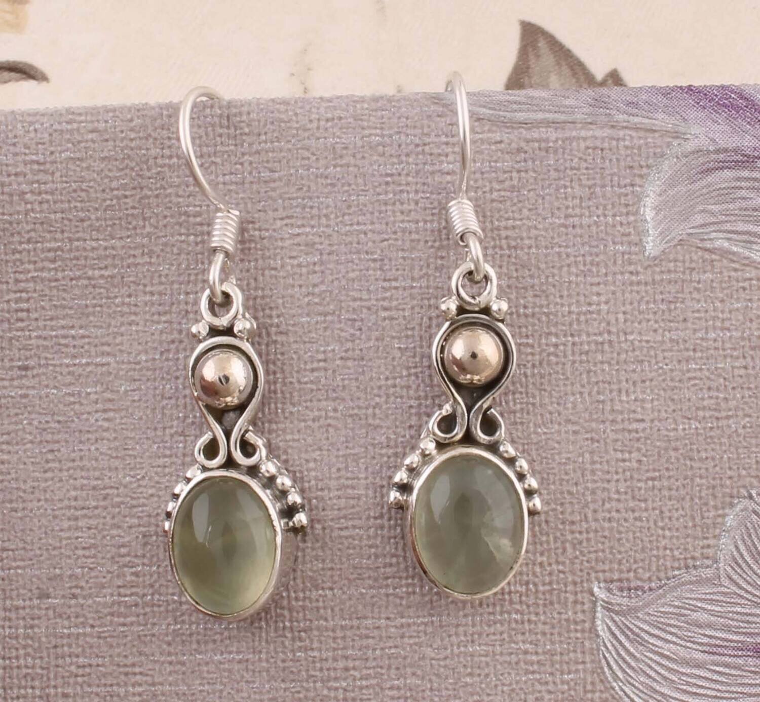 Natural Prehnite AAA+Quality Gemstone Earring 925-Sterling Solid Silver Earring,Anniversary Gift Earring, Oval Earring Boho EarringCyber2021