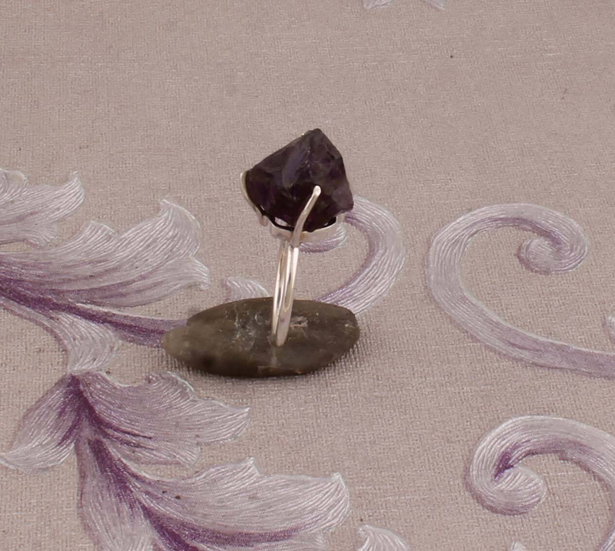 Raw Amethyst Raw Gemstone Ring Ring 925-Sterling Solid Silver Ring,Antique Silver Ring,Index Finger Ring One-Of-KindCyber2021Birthstone