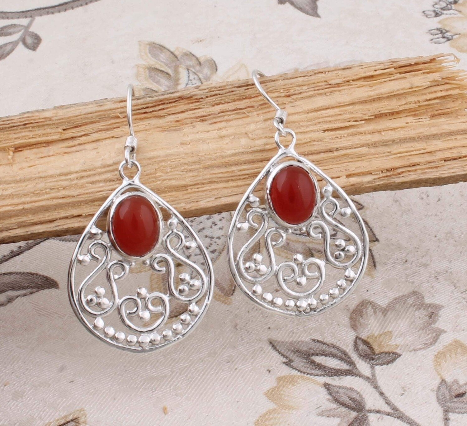 Real Red Onyx Top Quality Gemstone Handmade Earring Cabochon Stone Boho Earring 925-Antique Silver Earring Etsy Cyber Valentine's Day Gift