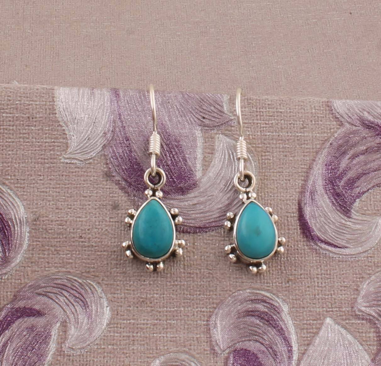 Sleeping Beauty Turquoise AAA+Quality Gemstone Earring Cabochon Stone Boho Earring 925-Sterling Solid Silver EarringCyber2021Birthstone