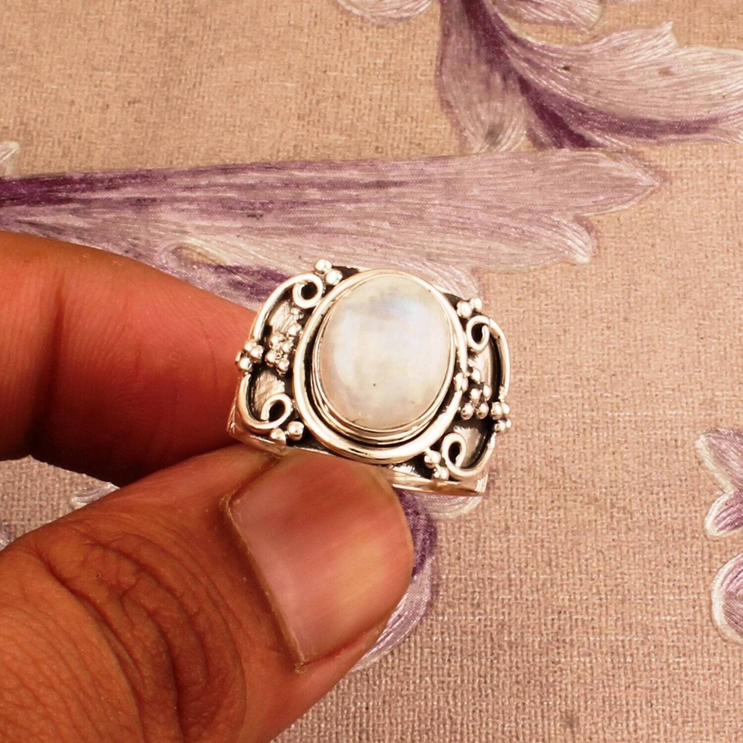 Beautiful Ring Natural Rainbow Moonstone Sterling Silver Ring,Boho Ring,Twisted Band Ring,Dainty Rings,Top Selling Item Gift For Her
