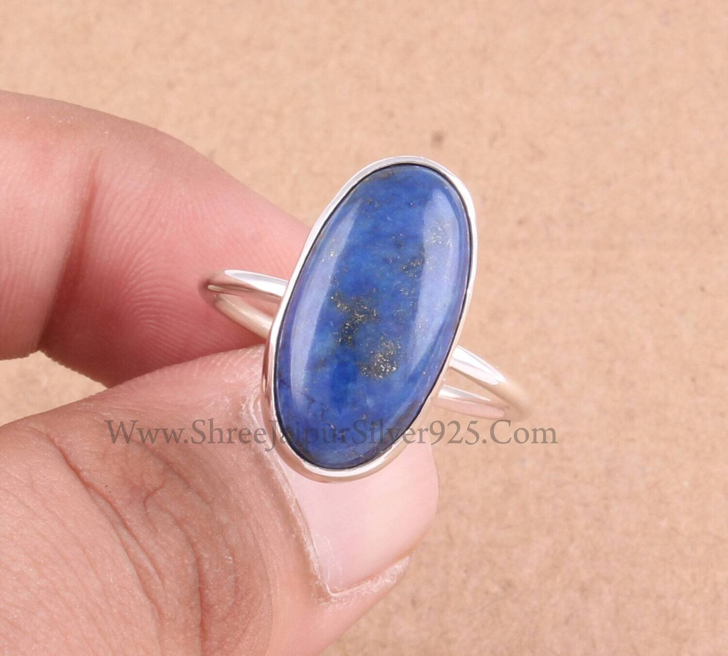 Natural Lapis Lazuli Oval Gemstone Solid 925 Sterling Silver Ring For Women, Handmade Oval Lapis Lazuli Ring For Wedding Anniversary Gift