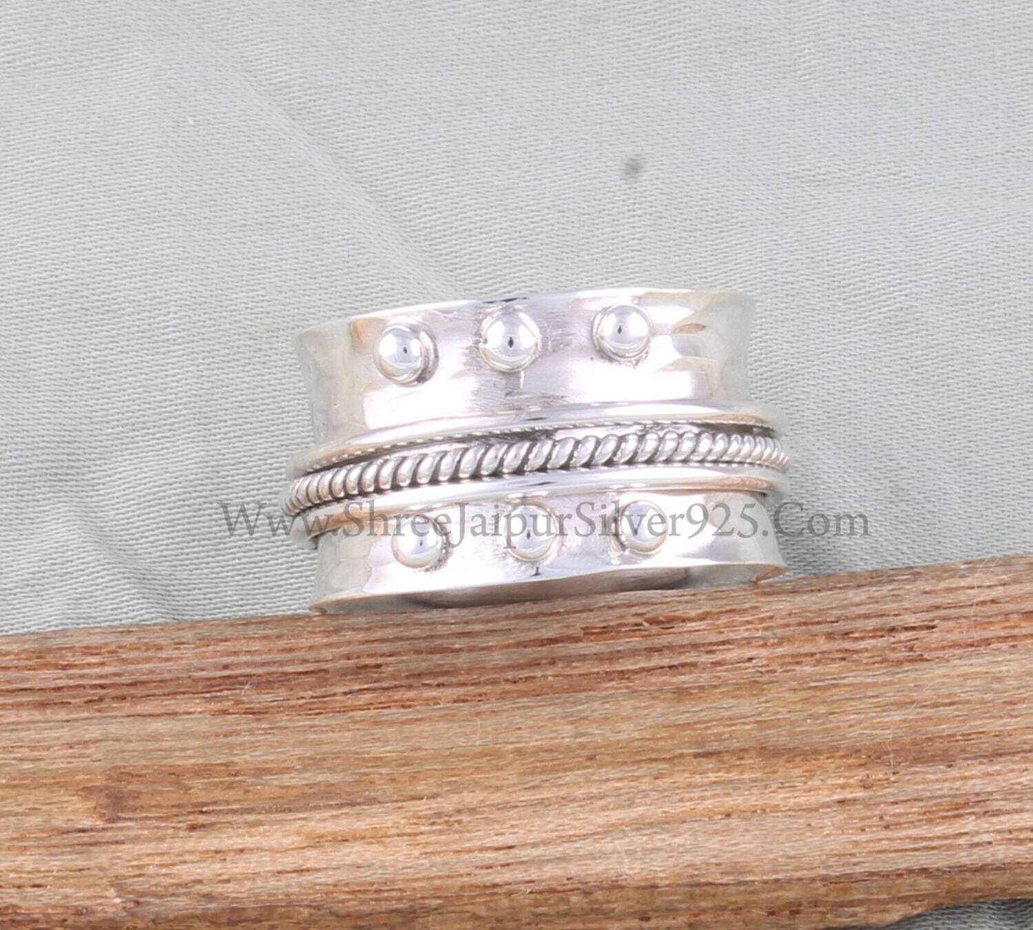 BIG Size ETSY BOHO Ring Solid 925 Sterling Silver Designer Spinner Ring For Women, Handmade  Meditation Ring, Silver  BridesmaidBirthstone