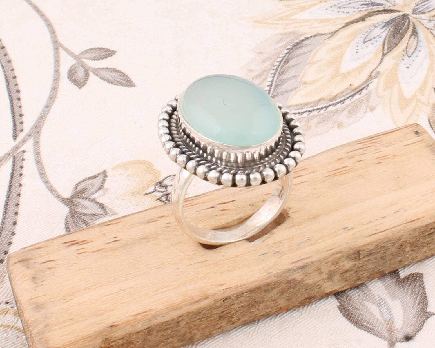 925-Sterling Silver Solid Ring With Natural Green Onyx Gemstone Handcrafted Ring Cabochon Stone Boho Ring Ring Finger Ring Gift For You !