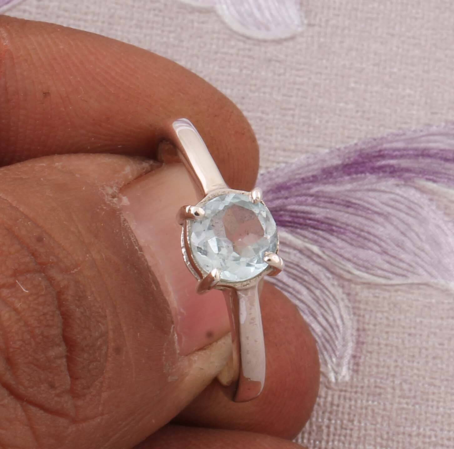 Natural Blue Topaz AAA+Quality Gemstone Ring, Ring Finger Ring 925-Sterling Silver Ring,Engagement Ring,Small Stone Ring Antique Silver Ring