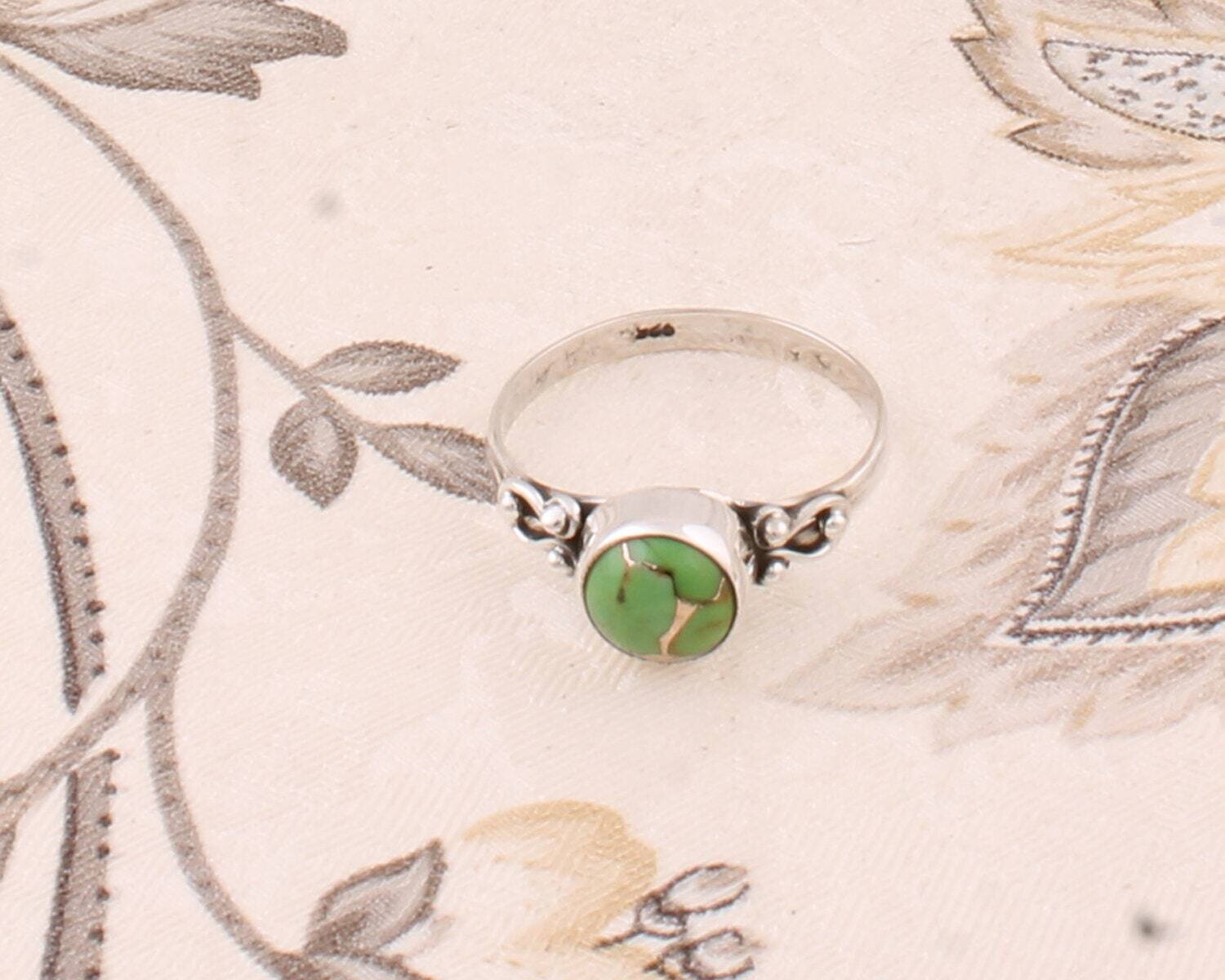 Solid 925-Sterling Silver Ring With Composite Turquoise Gemstone Boho Ring Middle Finger Ring Simple Sobar Ring