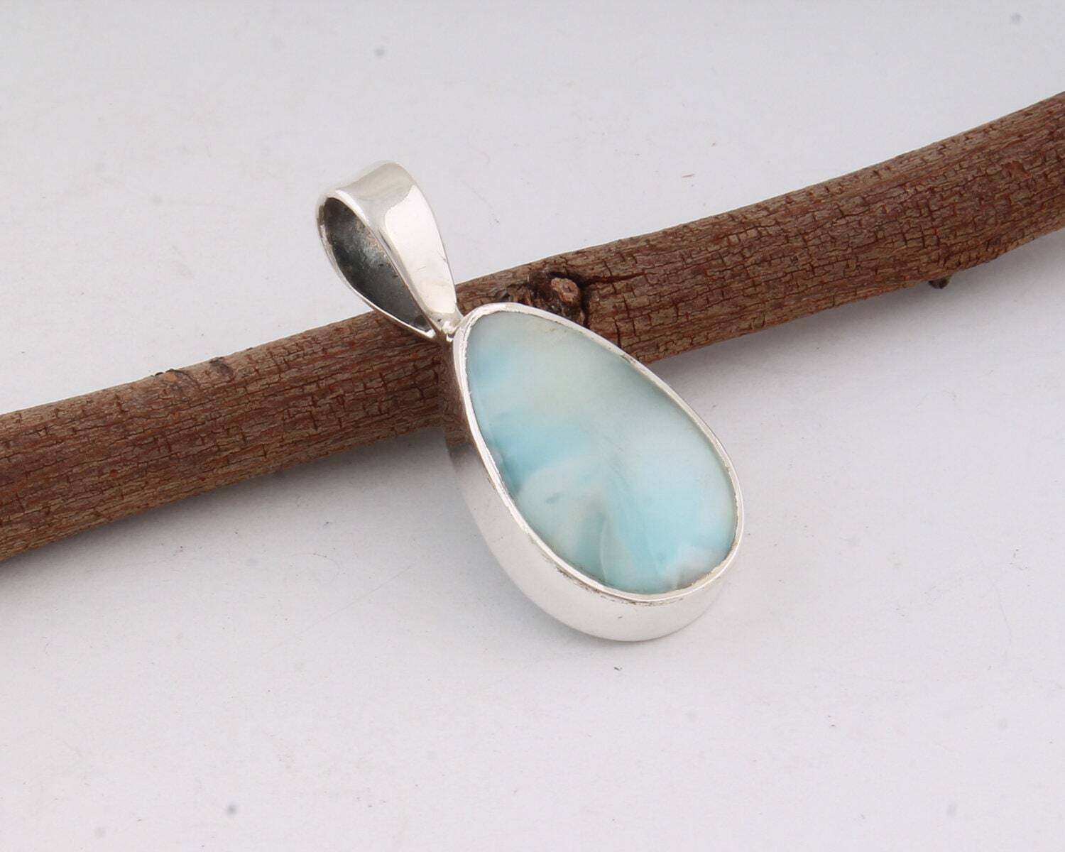 925 sterling silver larimar gemstone pendant- drop shape gemstone pendent-silver 925 pendant-drop pendant-gift pendant-handmade pendant