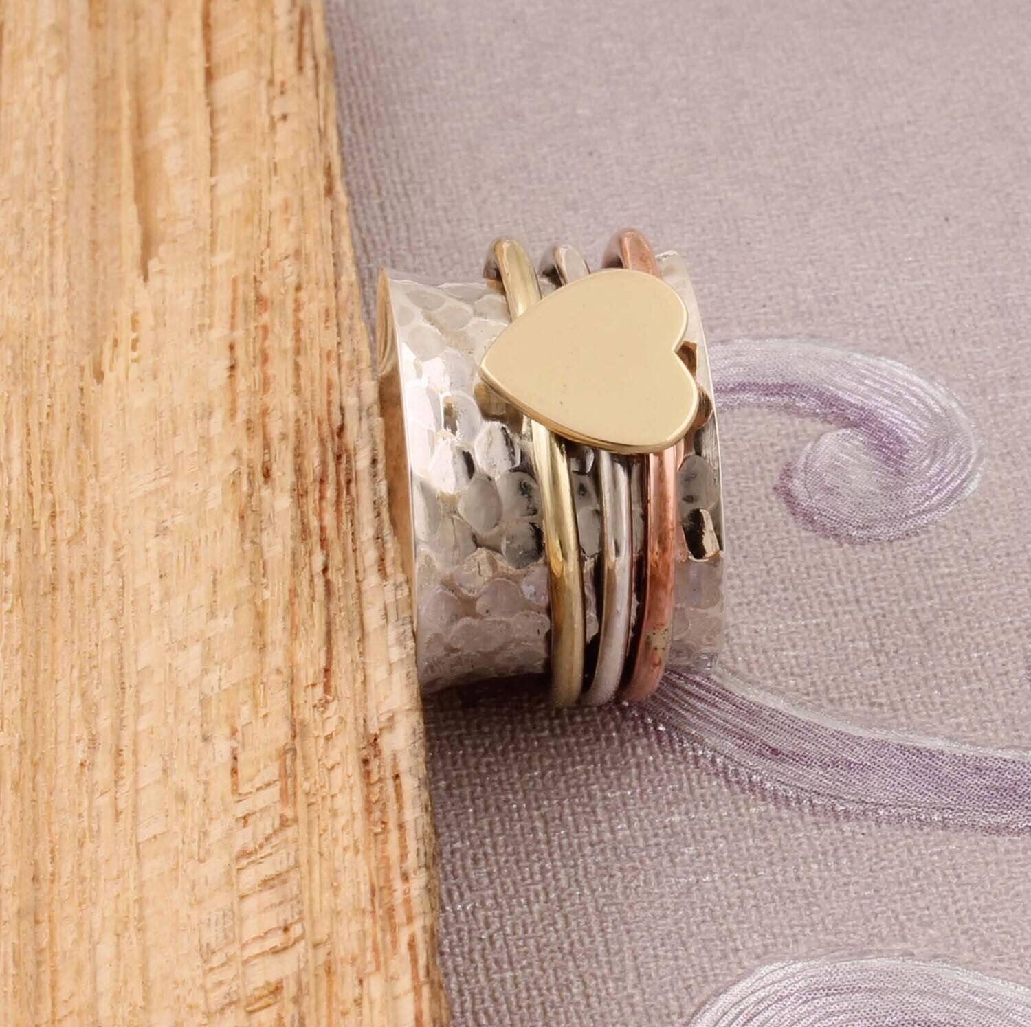 925-Sterling Solid,Silver Ring With Handcrafted Plain Boho Ring Textured Spinner Meditation Ring Three Tone Ring Girls Thumb Ring L#-284018