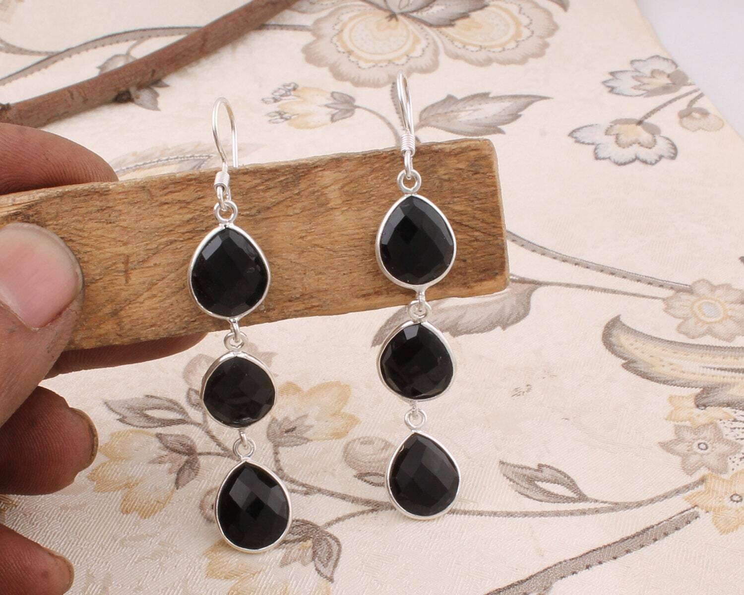 Solid 925 Sterling Silver Earring With Natural Black Onyx Top Quality Gemstone Earring Handcrafted Boho EarringBestseller2021EtsyBirthstone