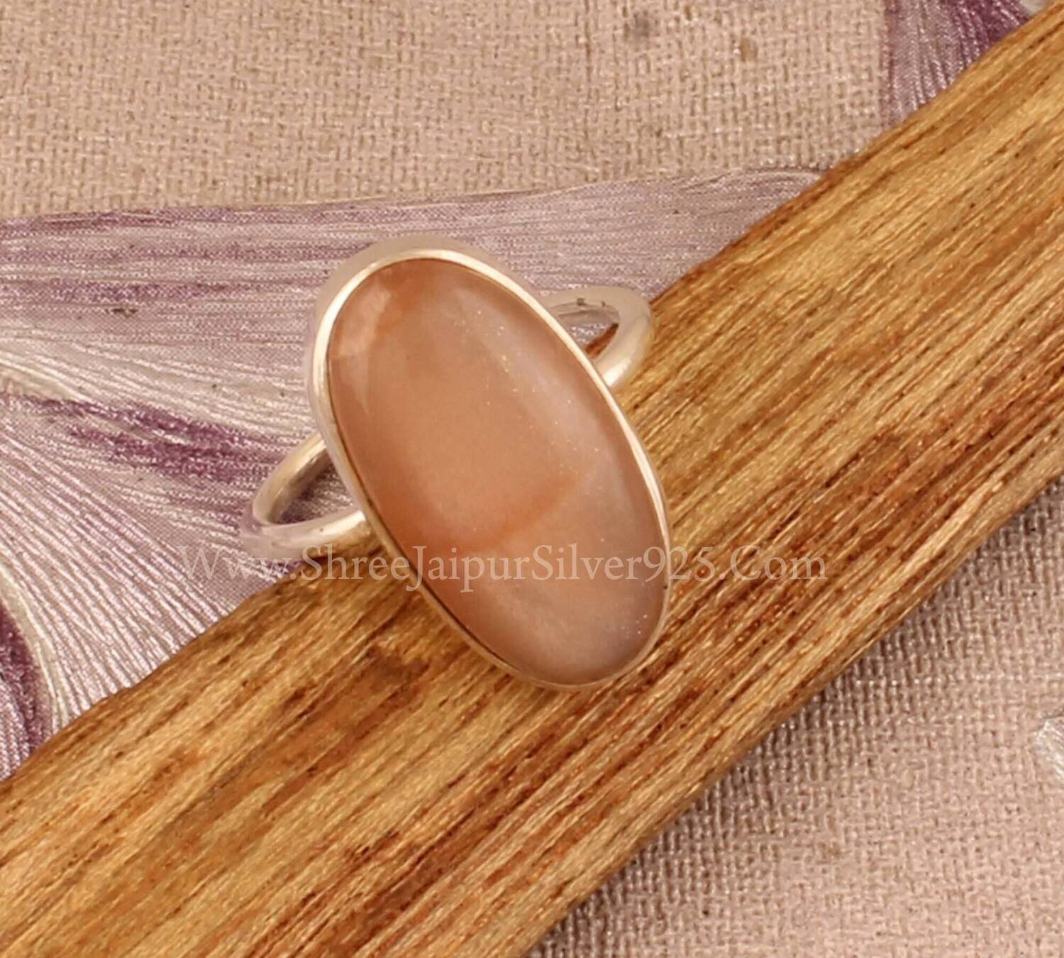 Natural Peach Moonstone Oval Gemstone Solid 925 Sterling Silver Ring For Women, Handmade Oval Moonstone Ring For Wedding Anniversary Gift