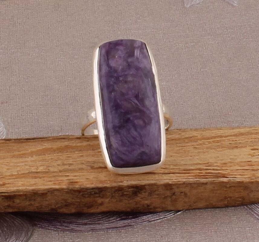 Amazing Charoite Top Quality Gemstone Ring Baguette Cabochon Stone Ring 925-Antique Silver Ring Middle Finger Ring Gift For HerCyber2021
