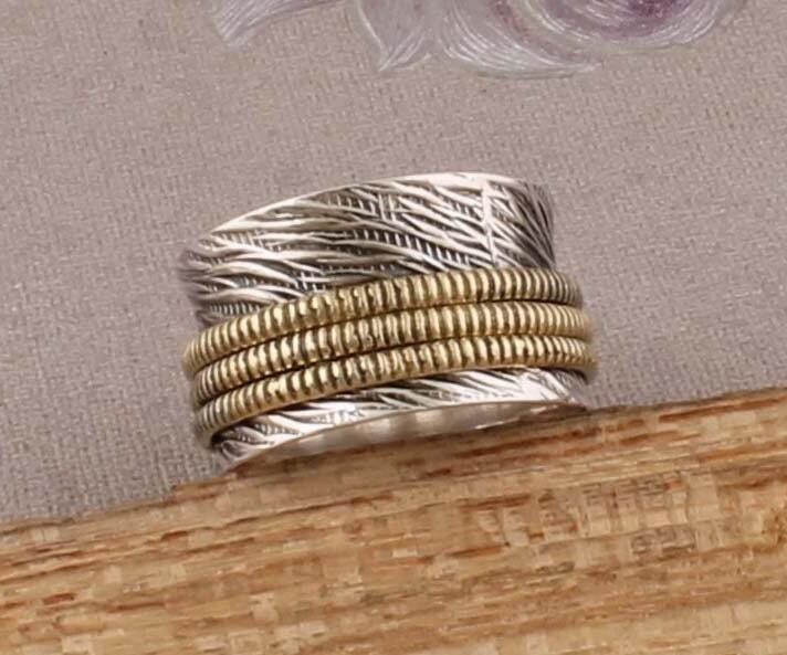 Two Tone Ring 925-Sterling Silver Ring,Spinner Ring,Antique Silver Ring,Brass With Silver Spinner Ring Thumb Ring Gift For HerCyber2021