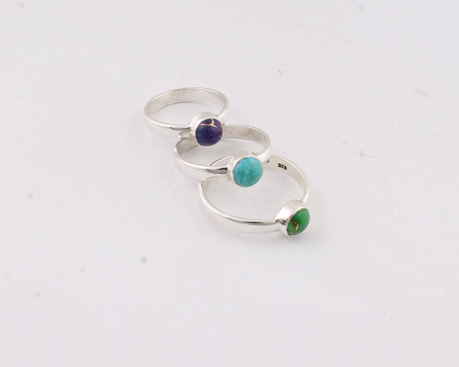 Ring 925-Silver Sterling Ring  Green + Purple + Blue Turquoise Top Quality Gemstone Combo Rings Silver,Solid Rings L#-281901-RBirthstone