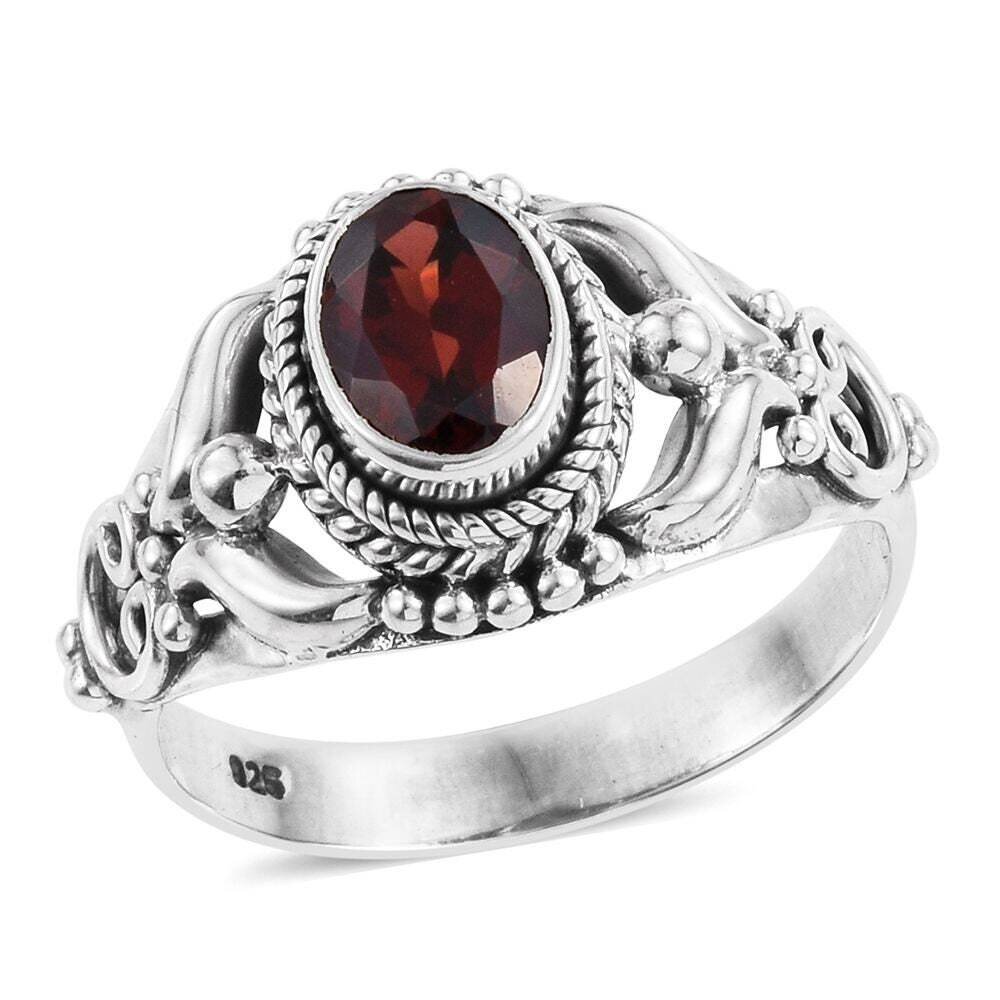 Charm Ring 925-Sterling Silver Solid Ring With Natural Red Garnet Gemstone Ring Cut & Faceted Stone Boho Ring Middle Finger Ring L#-283286-R