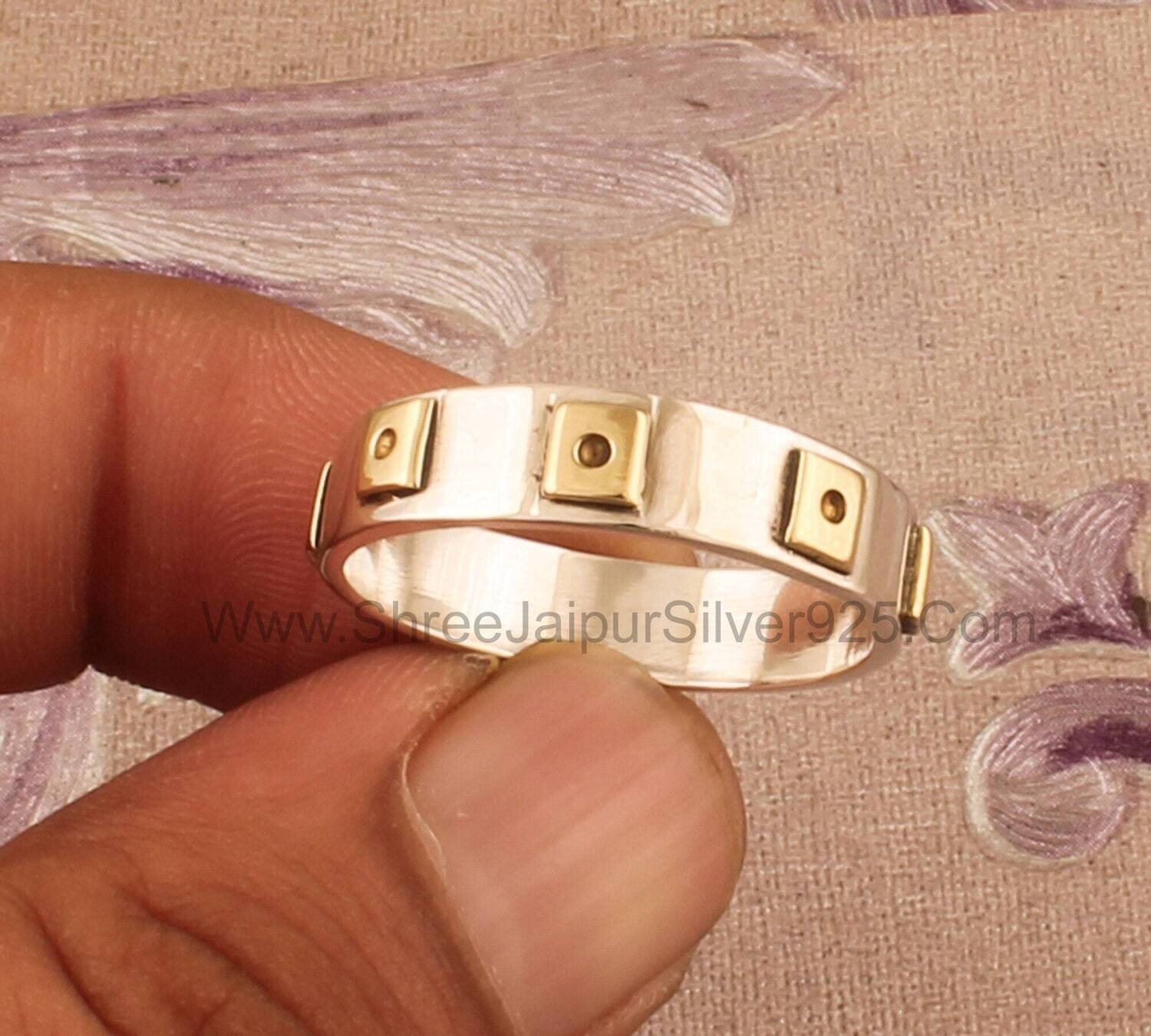 Solid 925 Sterling Silver &amp; Brass Band Ring For Women, Handmade Solid Silver Designer Band Ring For Party Wear Fashion Ring ,Thumb Ring Her
