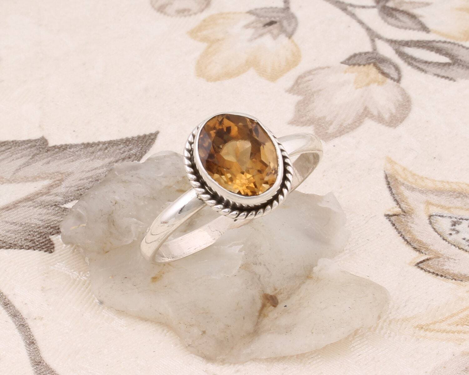 Citrine Handcrafted Solid 925-Sterling Silver Ring With Natural Citrine Gemstone Cut Stone Boho Ring Gift For You BirthstoneBirthstone