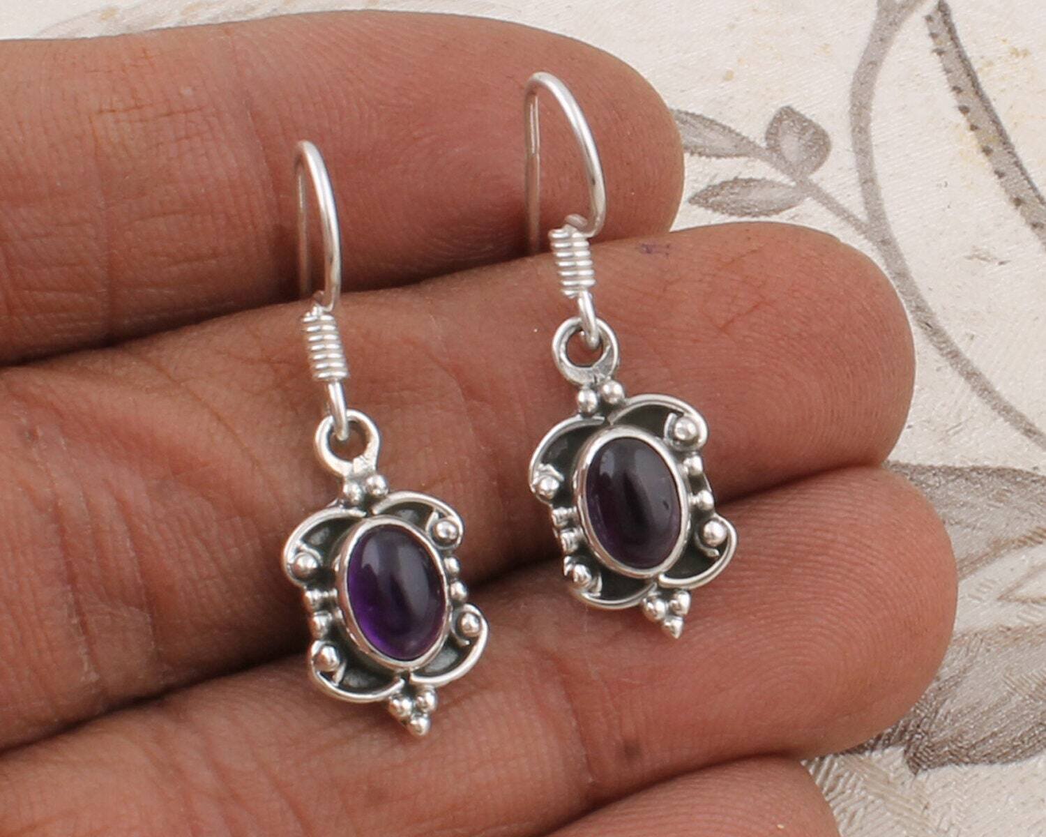 Natural Amazing Amethyst AAA+Quality Gemstone Earring Cabochon Stone Boho Earring 925-Sterling Solid Silver EarringCyber2021Birthstone
