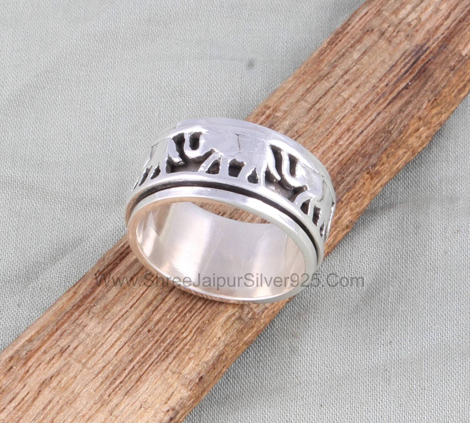 Elephants Silver Spinner Ring For Women, 925 Sterling Silver Spinner Ring, Handmade Thumb Silver Ring, Boho Meditation Ring , Christmas Gift