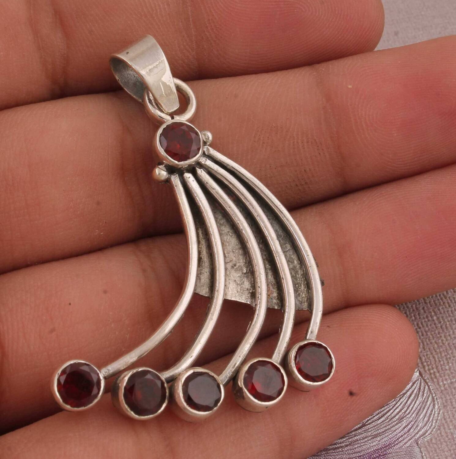 Real Red Garnet Top Quality Gemstone Pendant 925-Sterling Silver Pendant,Antique Silver Pendant,Six Stone Pendant,Big Pendant Gift For Her
