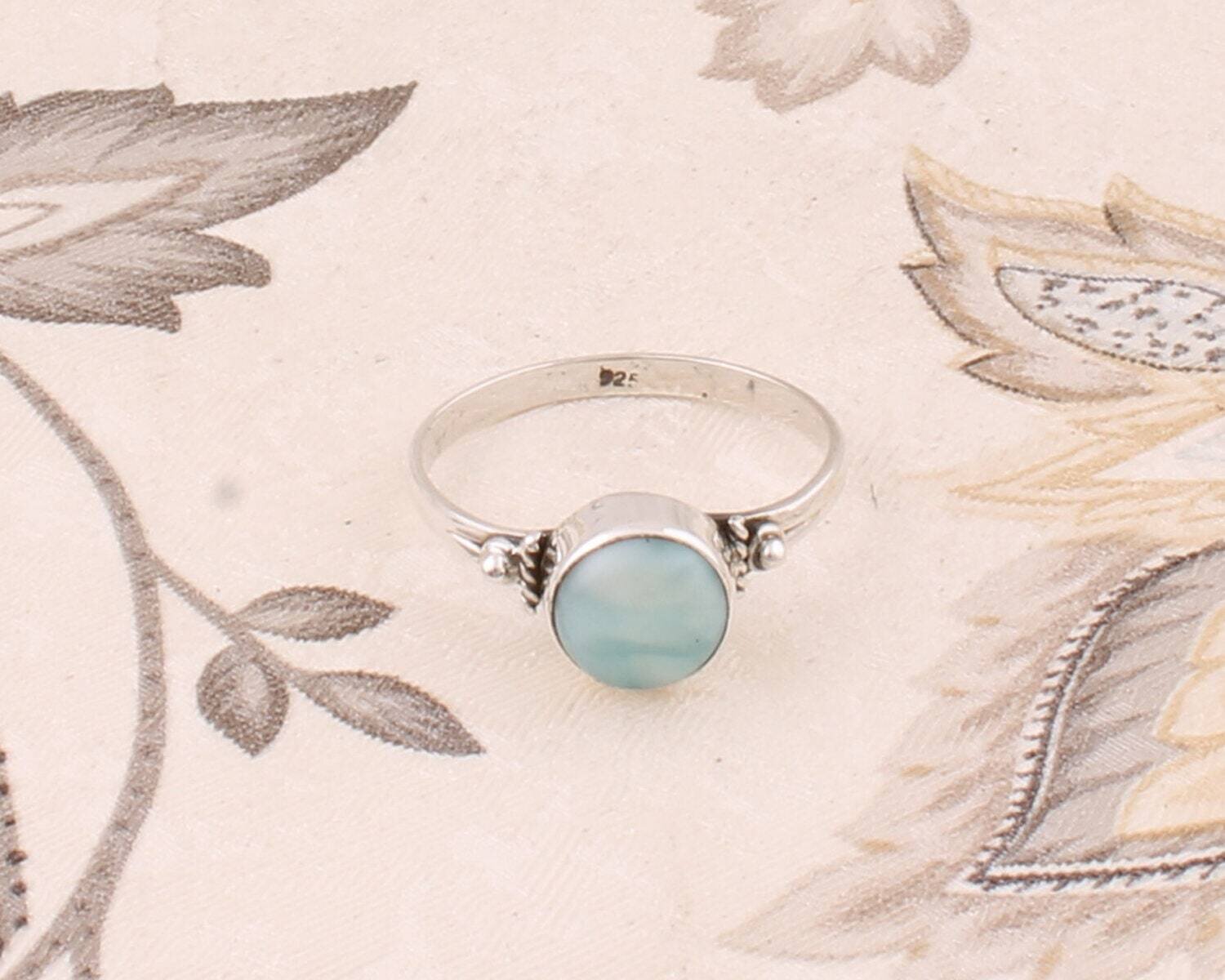 Natural Larimar Gemstone 925-Sterling Solid Silver Ring With Ring Opaque & Cabochon Stone Boho Ring Girls Ring Finger Ring Gift For You !