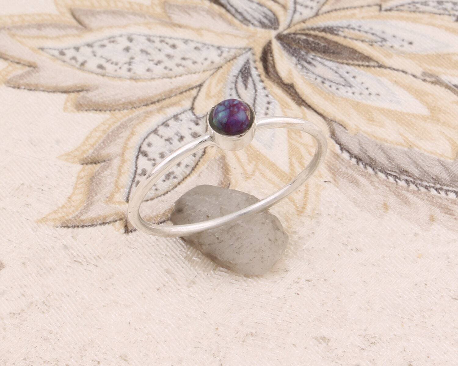 Simple Round Ring Gift For You ! Solid 925-Sterling Silver Ring With Composite Turquoise Gemstone Ring Handcrafted Boho Ring L#-282933