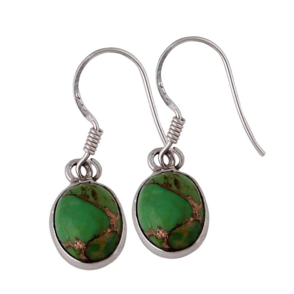 925 Sterling Silver Solid Earring Green Copper Turquoise Gemstone Earring For Women Wedding Anniversary Gifts IdeaBirthstone