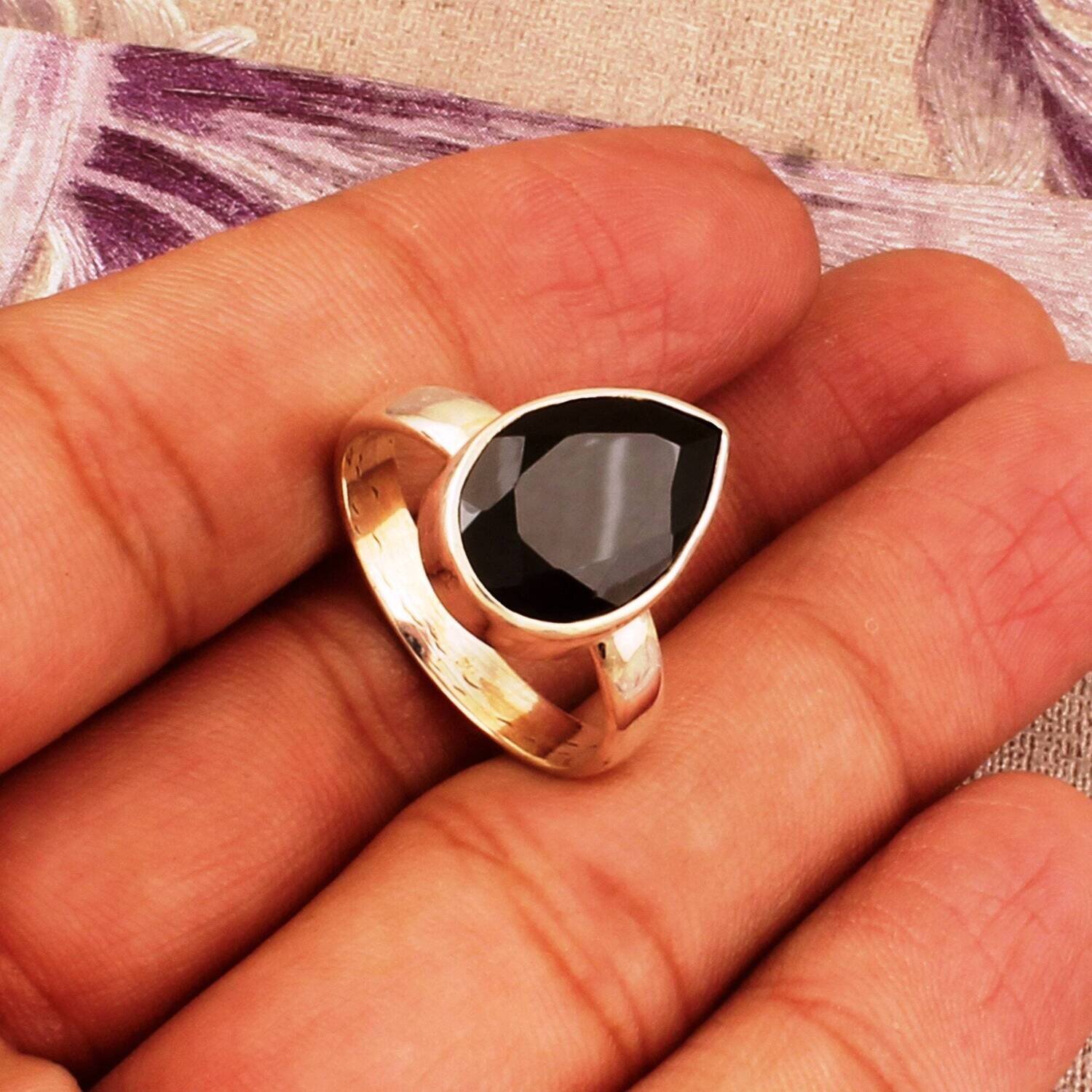 Black Onyx Top Quality Gemstone Ring 925-Sterling Silver Cut Stone Ring,Simple Ring,Antique Silver Ring,Engagement Ring Gift For Her