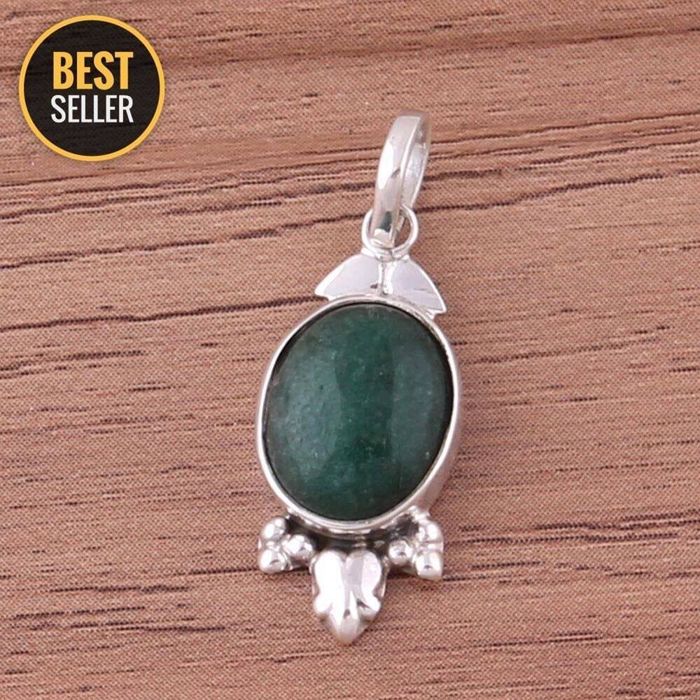Valentine Gift ! Solid 925- Sterling Silver Ring With Green Jade Gemstone Handcrafted Pendant Cabochon Stone Boho Pendant GiftBirthstone