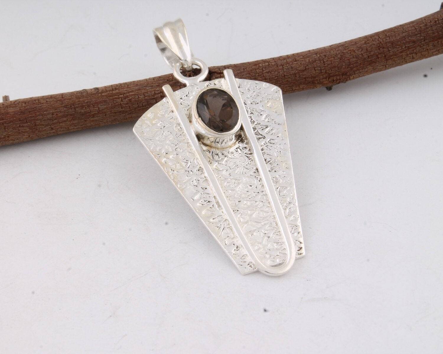 Beautiful 925 Sterling Silver Smoky Topaz Pendant For Women Brown Oval Handmade Gemstone Pendant Silver Artisan Jewelry Gifts For Birthday