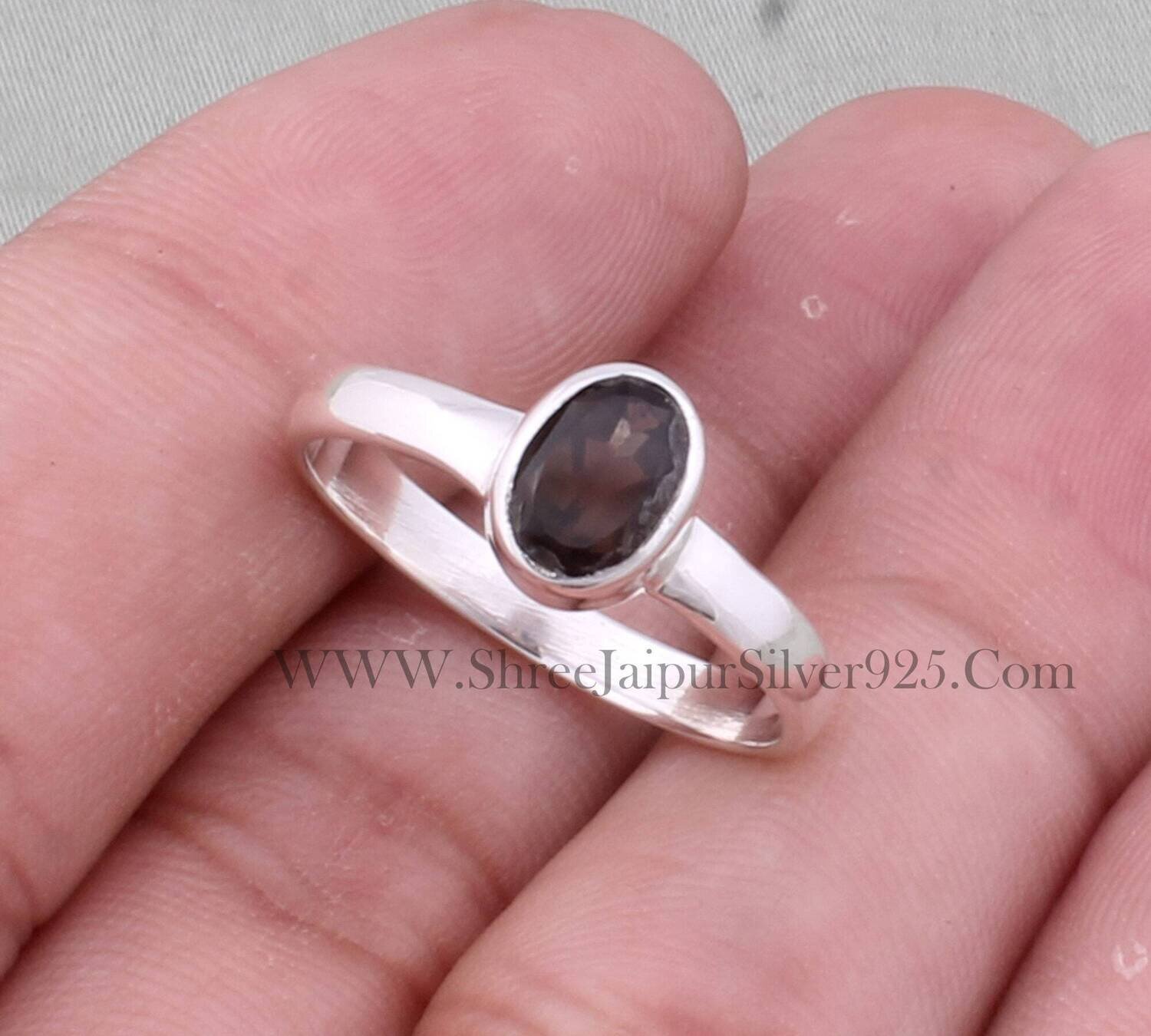 Natural Smoky Topaz Oval Cut Stone Solid 925 Sterling Silver Ring For Women, Handmade Silver Designer Ring For Wedding Anniversary Gifts