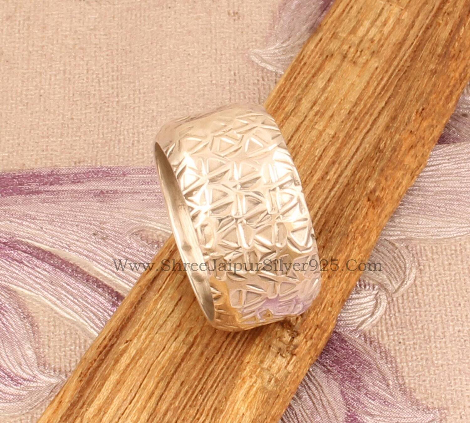 Textured 925 Sterling Silver Designer Band Spinner Ring For Women, Handmade Textured Engraved Band Ring For Wedding Anniversary Gift For Her