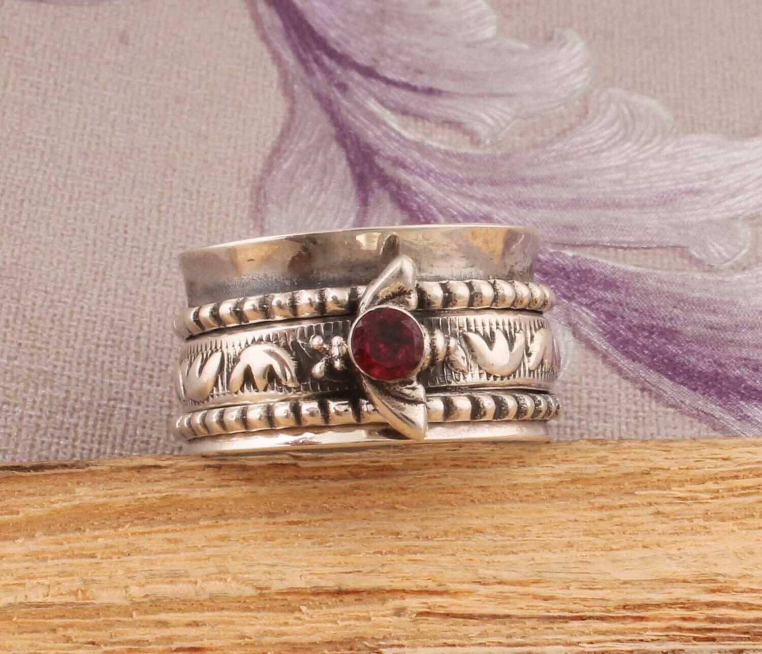 Red Garnet Top Quality Gemstone Ring 925-Antique Silver Ring,Silver Spinner Ring,Small Stone Ring Thumb Ring Spinner Ring Gift For Her
