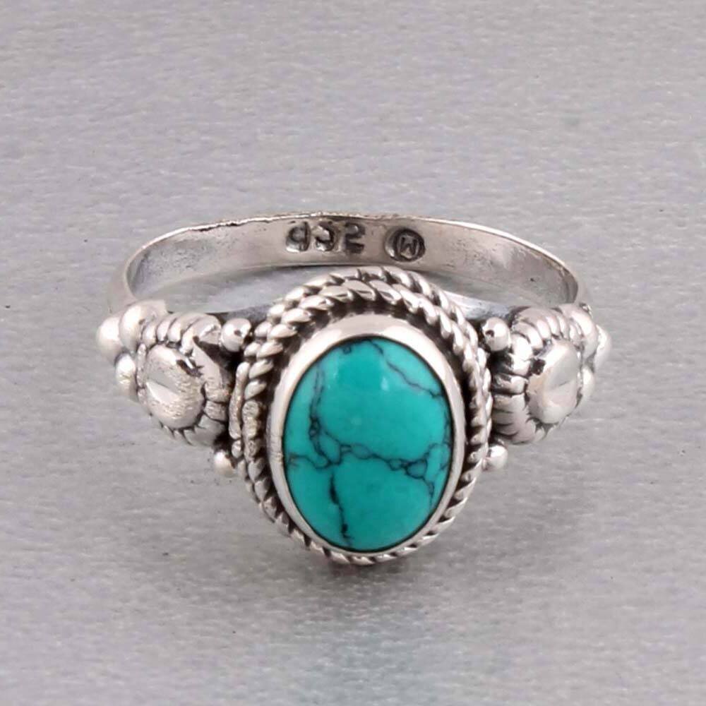 Silver Ring 925 sterling silver ring Composite Turquoise  gemstone Antique Silver Simple Ring Engagement RingBestseller2021EtsyBirthstone