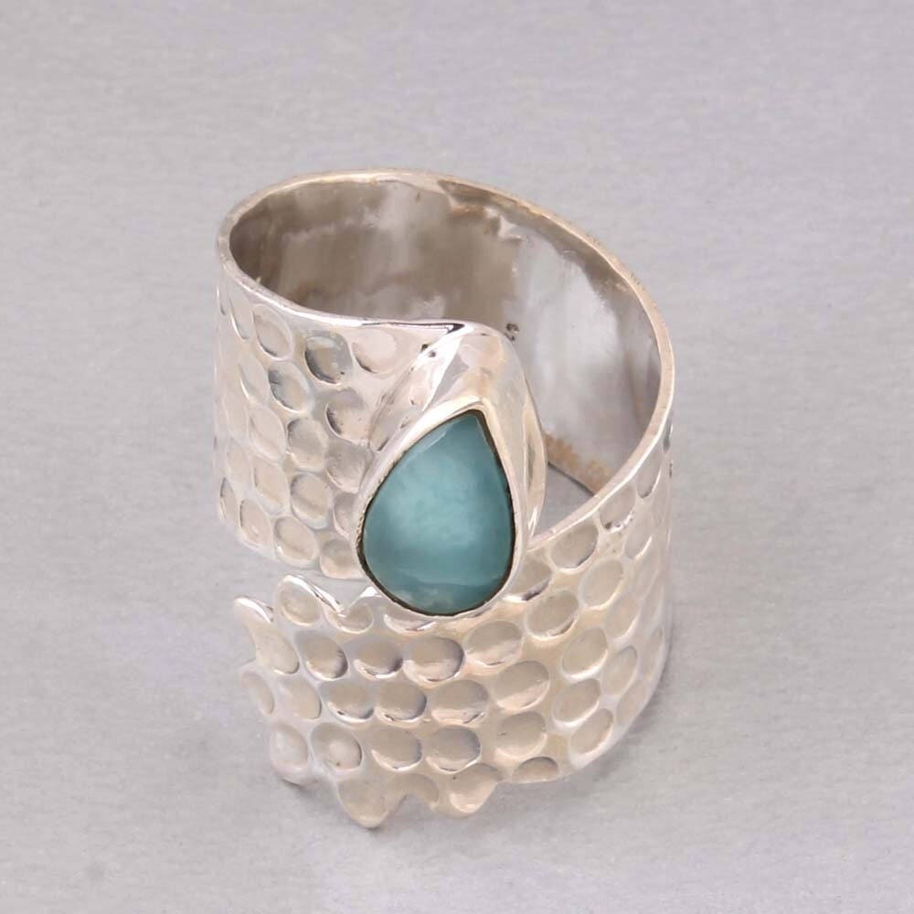 Silver Ring 925 Sterling Silver Ring with Larimar gemstone  # Antique Silver ETSYCYBER2021Cyber2021Bestseller2021EtsyBirthstone