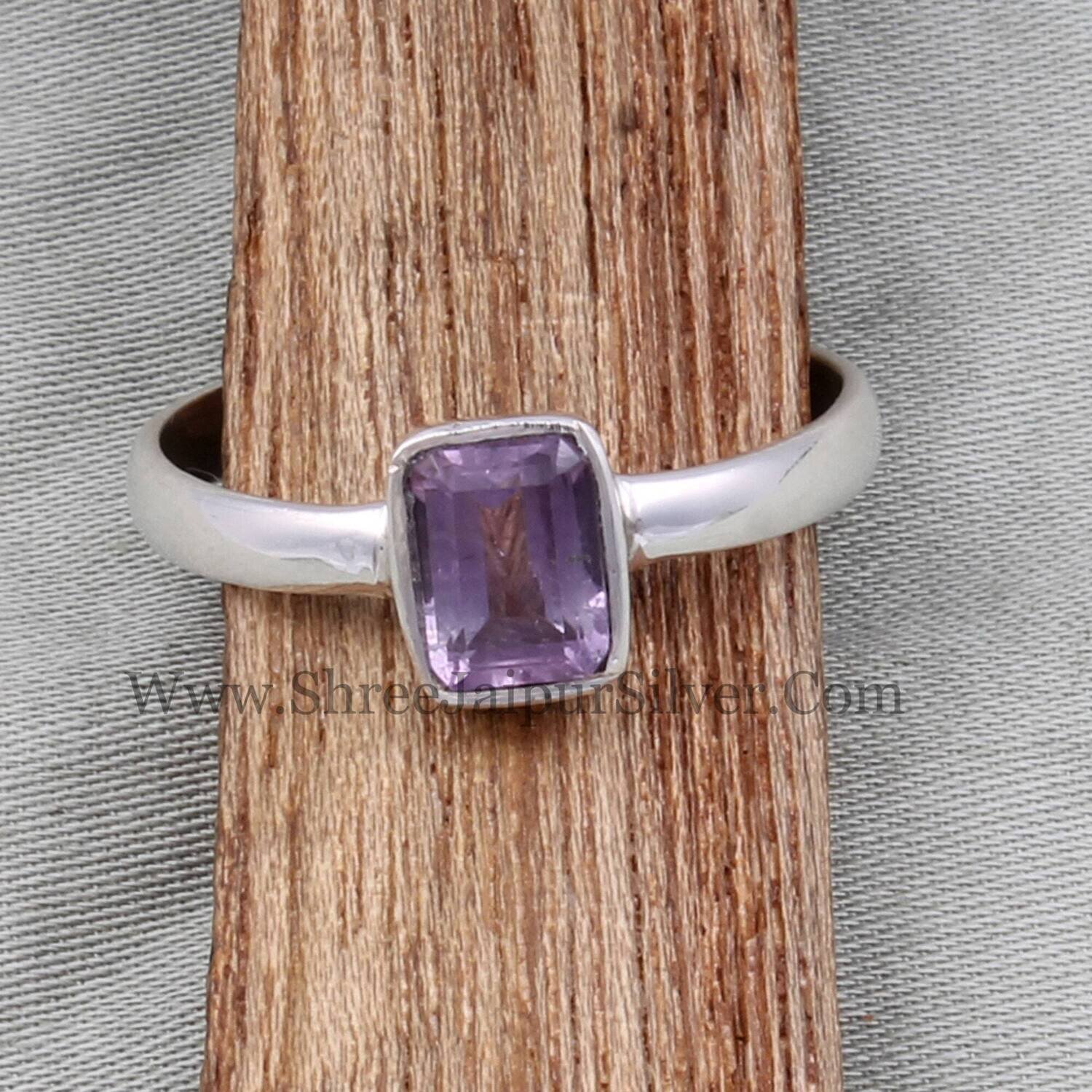 Natural Amethyst Baguette Cut Stone Solid 925 Sterling Silver Ring For Women, Handmade Solid Silver Ring For Wedding Anniversary Gifts Idea