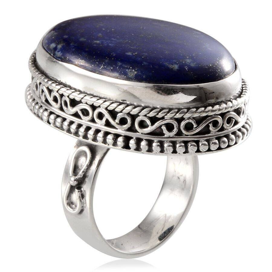 Solid 925-Sterling Silver Ring With Natural Lapis Gemstone Ring Opaque With Cabochon Stone Boho Ring Handcrafted Ring Finger Ring 283603-R