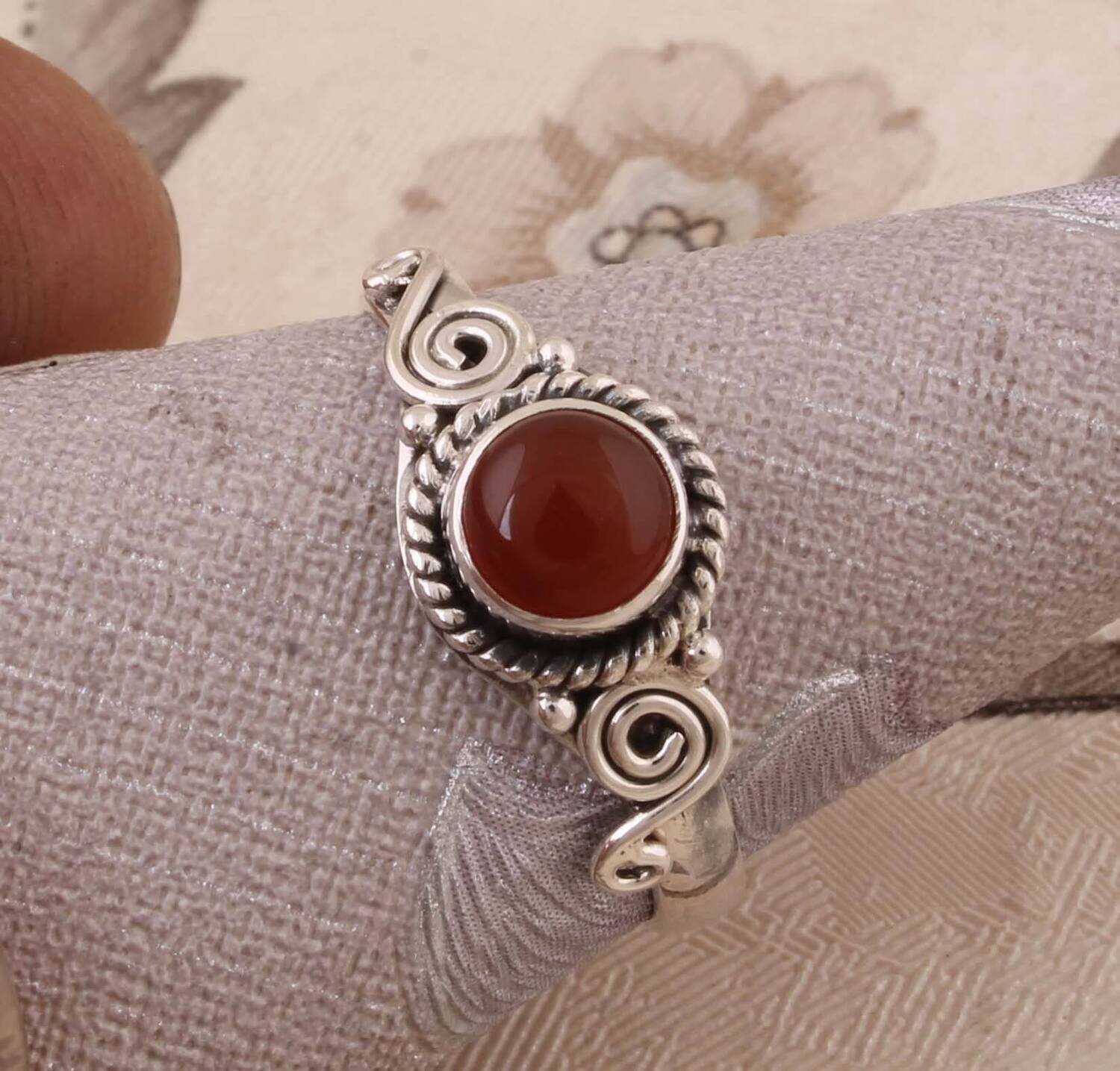 Real Red Onyx AAA+Quality Gemstone Ring,Engagement Ring 925-Antique Silver Ring,Round Stone Ring,Sterling Silver Ring,Index Finger Ring