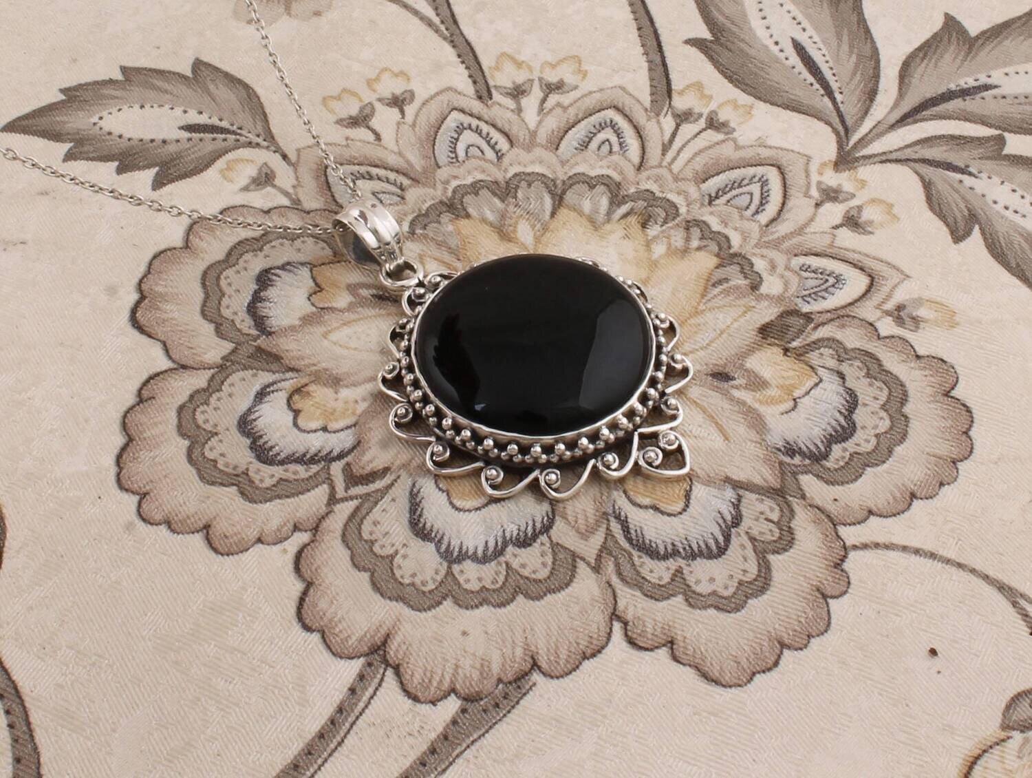 Natural Black Onyx Top Quality Gemstone Necklace 925-Sterling Silver Necklace, Girls Round Necklace, Wedding Gift Necklace Gift For Her !!!!