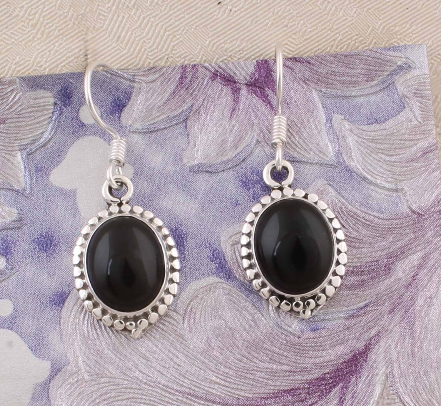 Black Boho Onyx AAA+Quality Gemstone Earring Cabochon Stone Boho Earring 925-Antique Silver Earring,Wedding Earring Gift For HerBirthstone