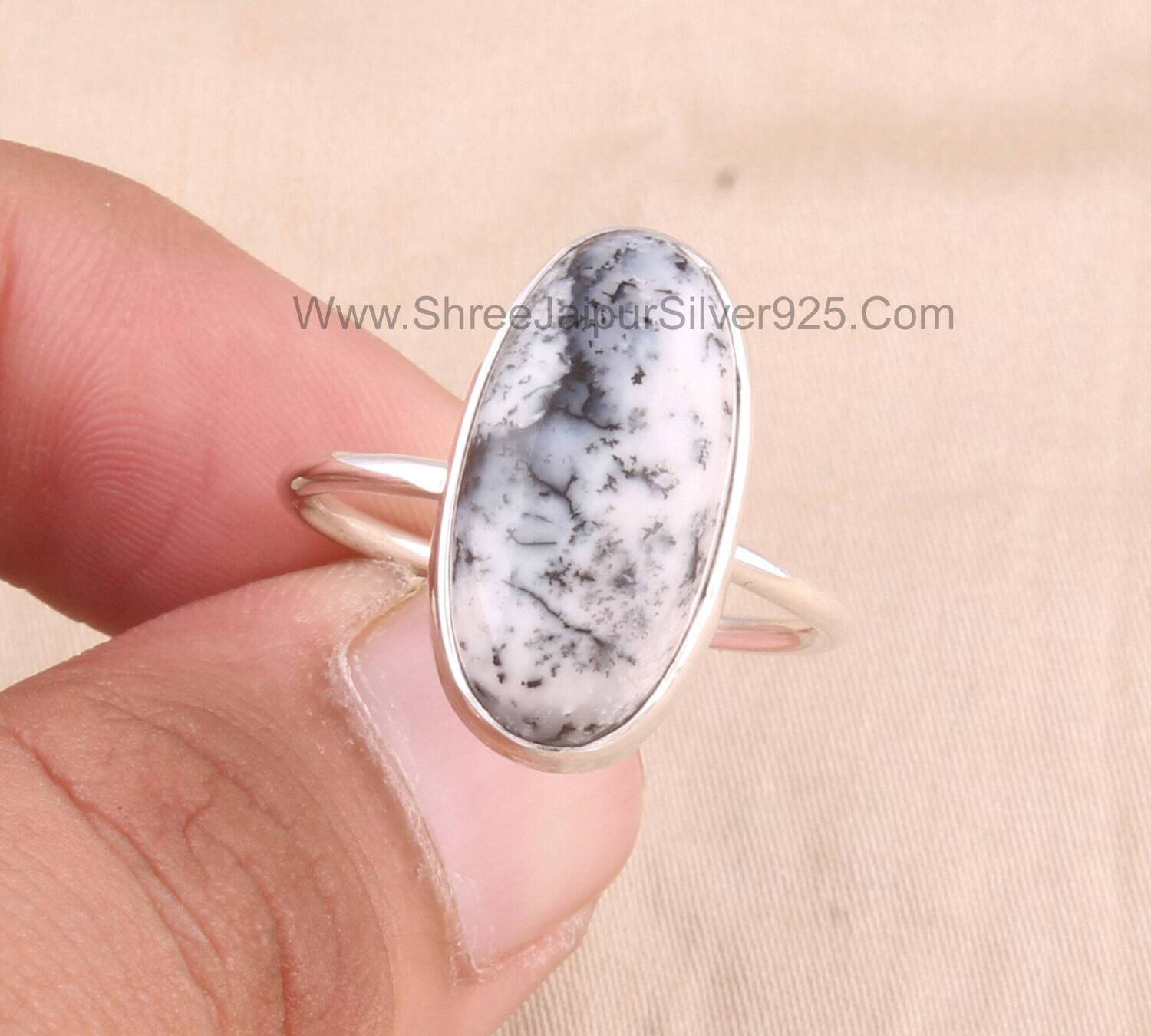 Natural Dendritic Opal Oval Gemstone Solid 925 Sterling Silver Ring For Women, Handmade Oval Dendrite Ring For Wedding Anniversary Gift Idea