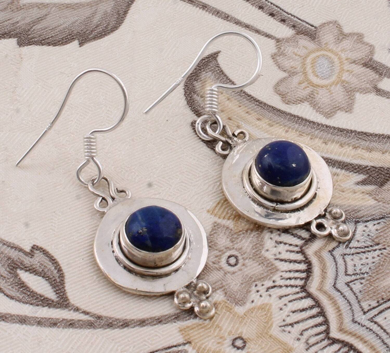 Lapies Gemstone 925-Silver Sterling Earring Handmade Earring Natural  Top Quality Gemstone Earring Blue Color Stone And Silver Color