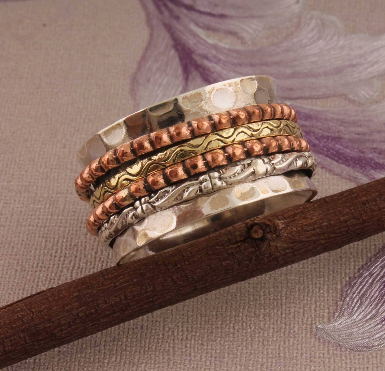 Big Size 925 Sterling Silver Ring (SPINNER RING) Three Tone Ring Copper+ Brass+Silver Spinner Ring,Band Ring,Thumb Ring,Cyber2021Birthstone