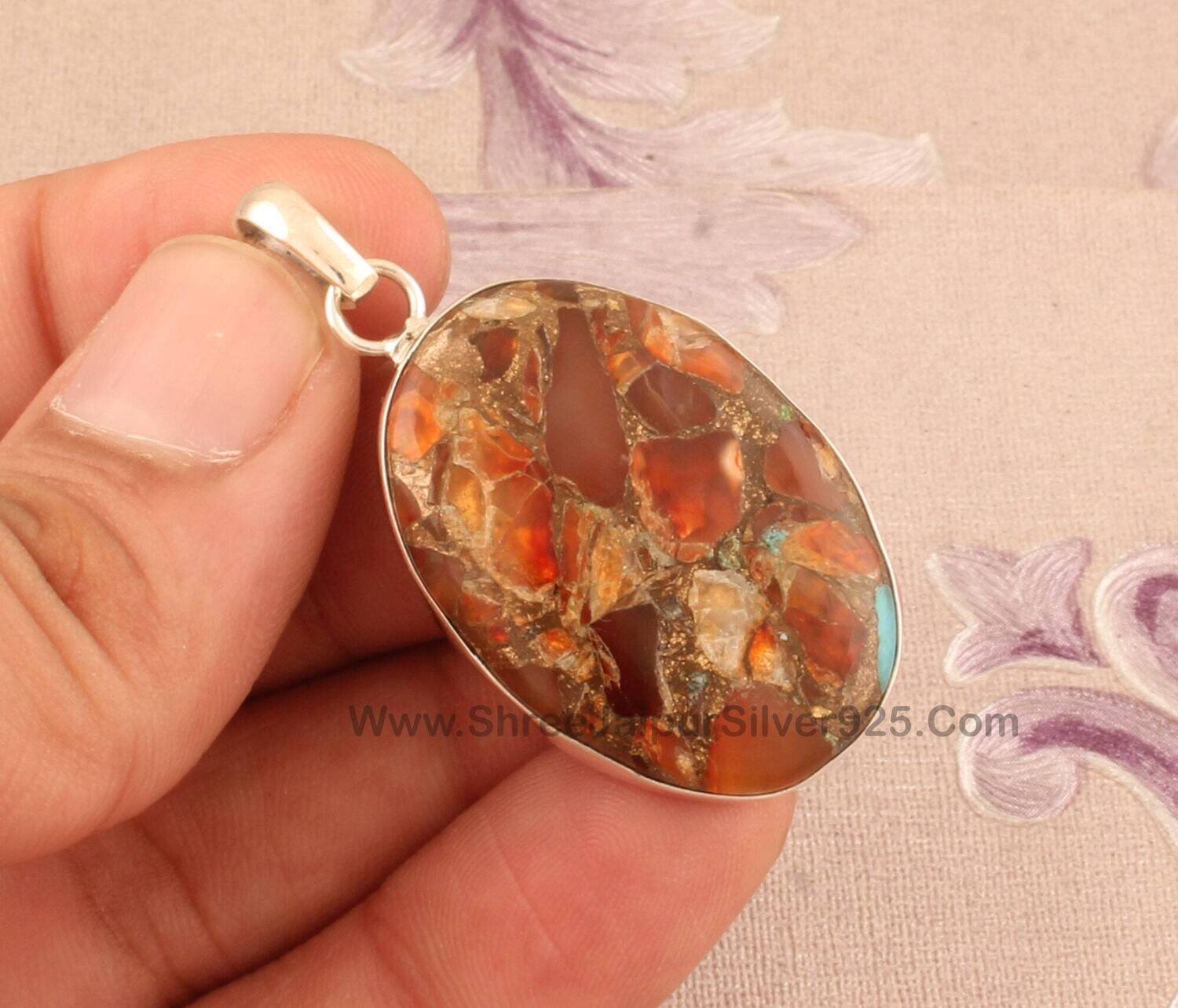 925 Sterling Silver Composite Turquoise Oval Shape Necklace Pendant, Turquoise Gemstone Silver Pendant, Turquoise Pendent For Bridal Gift